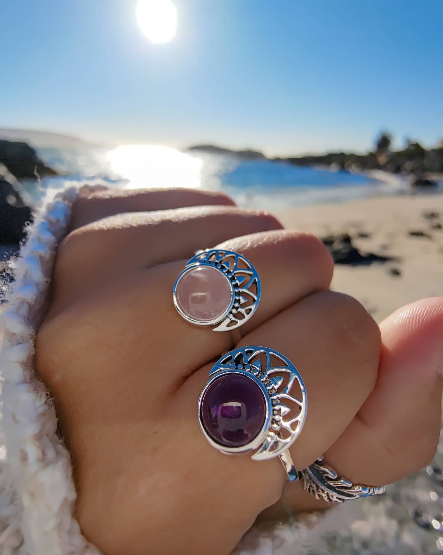 Anillo con discount piedra cuarzo rosa