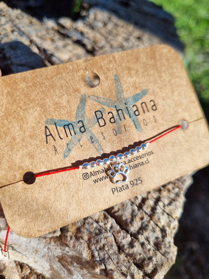 Pulsera roja huellita plata