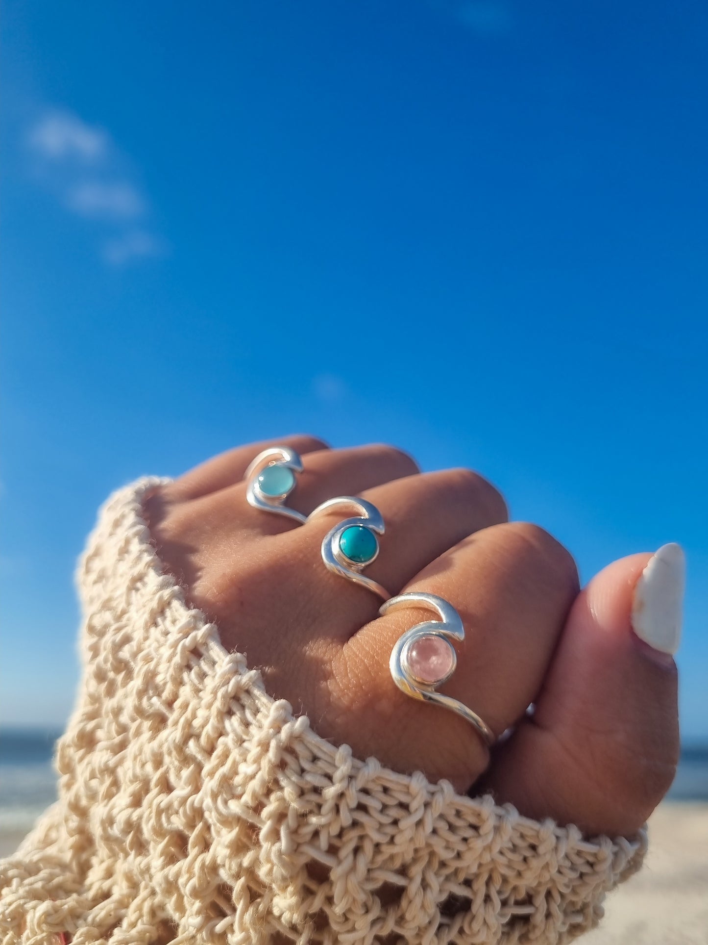 Anillo ola piedra turquesa