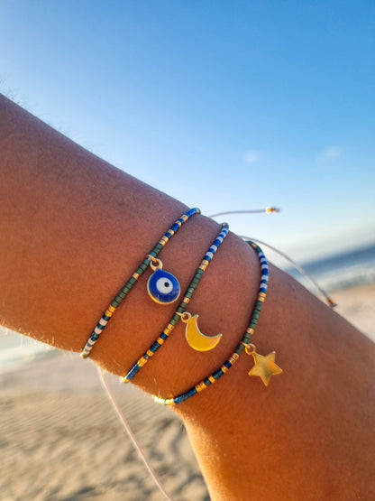 Pulsera miyuki tonos azules y verdes estrella