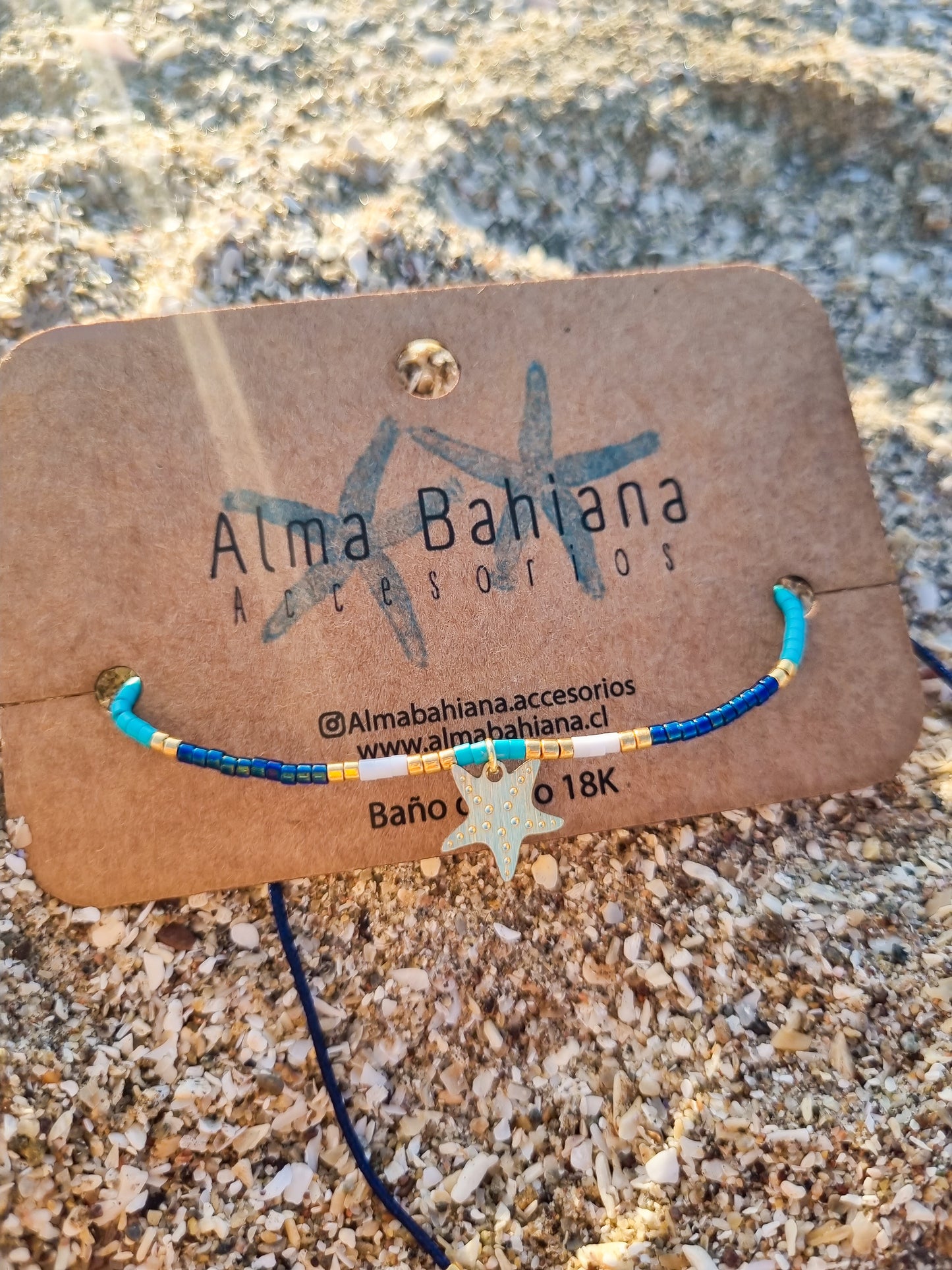 Pulsera miyuki tono azul, turquesa y blanco estrella de mar