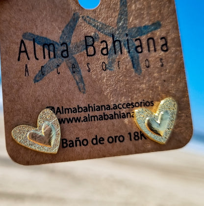 Aros doble corazón baño de oro